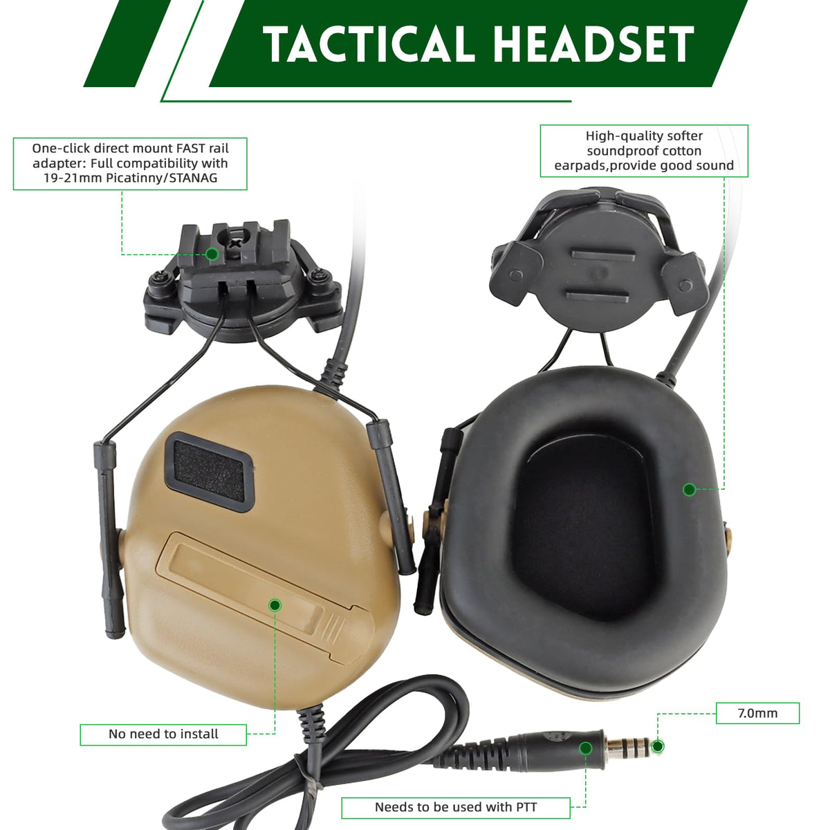 ClrfZebr Tactical Helmet with Headset,4in1 Upgraded Adjustable with Helmet Cover for Airsoft Cosplay Military Tactical Gear (TAN)