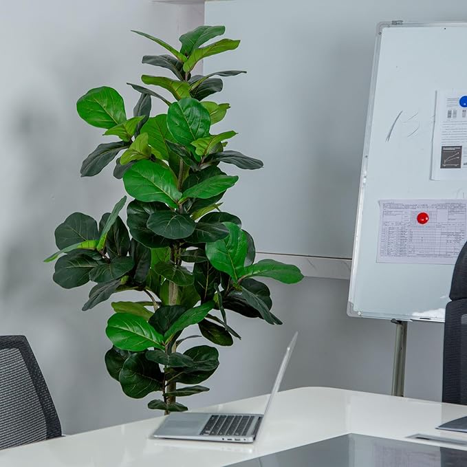 6FT Fiddle Leaf Fig Artificial Tree with White Planter Pot,Faux Floor Plant, Indoor and Outdoor Fake Plants for Home Office Decor