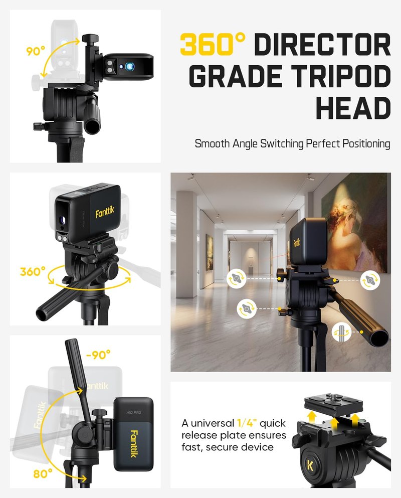 Fanttik DT10 Pro Laser Level Tripod, 2.2 Lbs Lightweight, 360° Flexible Pan Head, Quick Release Plate with 1/4"-20 Thread Mount, for Measurement Tools