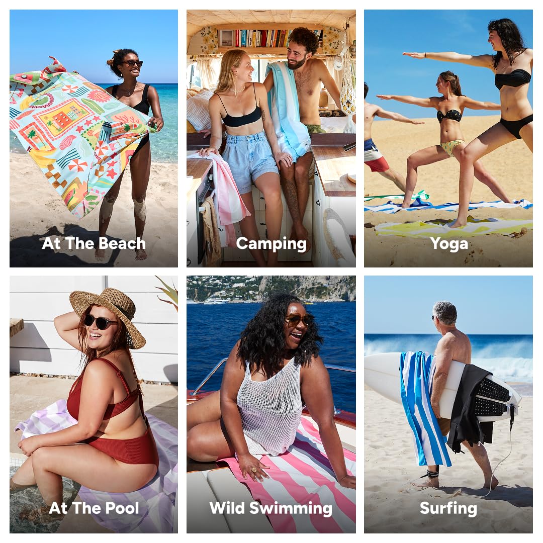 Dock & Bay Beach Towel - Quick Dry, Sand Free - Compact, Lightweight - 100% Recycled - Includes Bag - Wish You were Here - Large (160x90cm, 63x35)