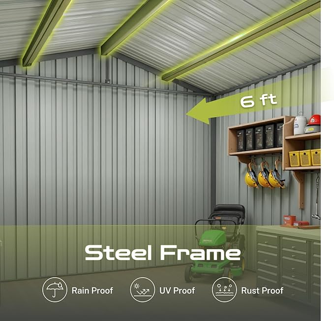 8 x 6 FT Outdoor Storage Metal Shed, Bike Garden Tool Shed with Slooping Roof, Lockable Doors and Aluminum Frames, Shed Easy to Assemble for Garden, Patio, Lawn, Brown