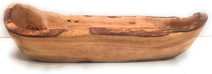 14" Rustic Olive Wood Bread Basket- Live Bark Edge, Oval Baguette Dough Bowl Natural Serving Bowl for Italian Bread, Fruit, Food. In Med 14", Lg 18" (Medium 14 x 3-4 x 1.5-3")