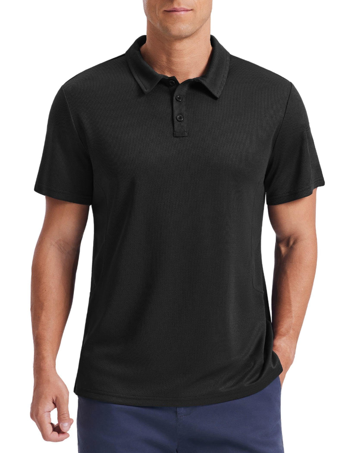 PINSPARK Golf Polo Shirts for Men Quick Dry Performance Casual Short Sleeve Collared Shirt Moisture Wicking Athletic Shirt Black
