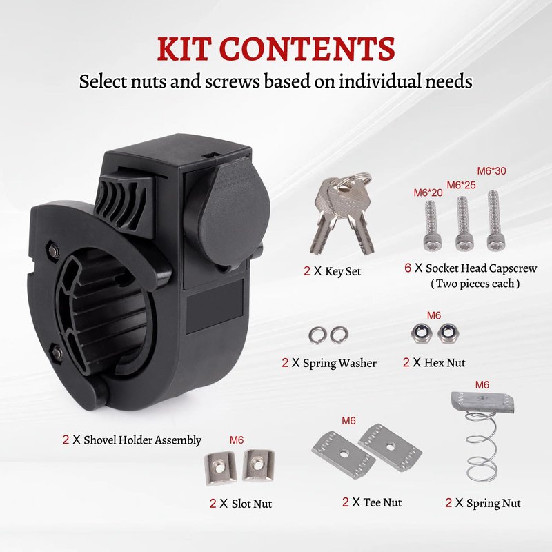Shovel Holder Rubber Grip Mount Kit with lock Fits 0.79"-1.79" Diameter Tools Handles Quick-Release for Off-road Vehicle Roof Rack Molle Panels SUV Trucks UTV ATV M6 Nut