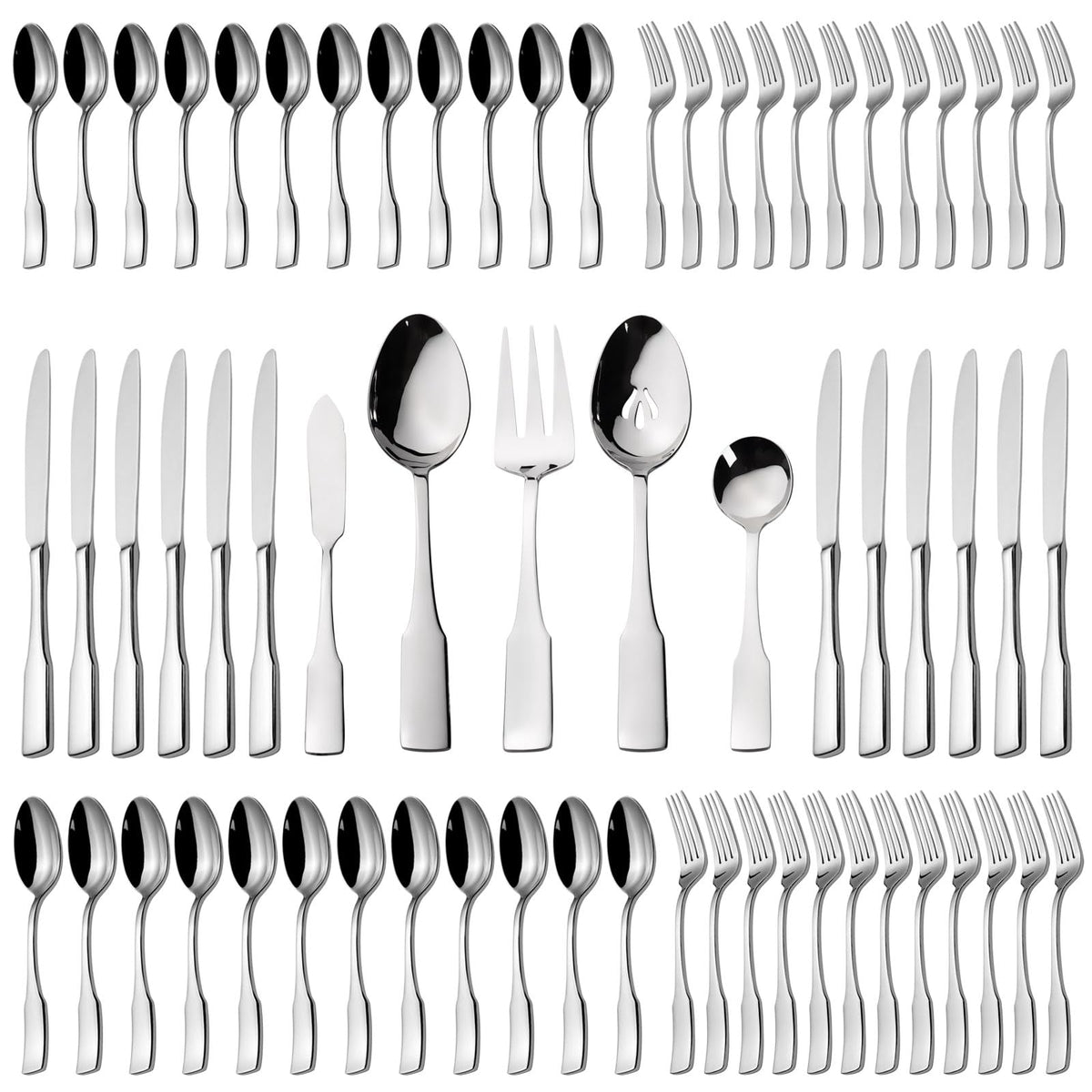 Alata Kate 48-Piece Silverware Set with steak knife Service for 8, Stainless Steel Flatware Set, Mirror Polished Cutlery Set Dishwasher Safe
