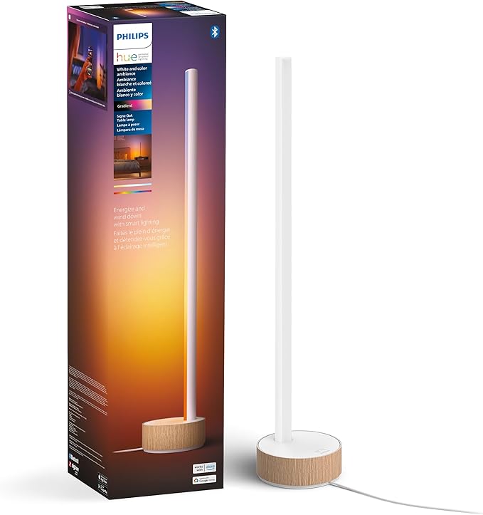 Philips Hue Signe Smart Table Lamp, Oak - White Color Ambiance LED Color-Changing Light - 1 Pack - Control with Hue App - Compatible with Alexa, Google Assistant, and Apple Homekit