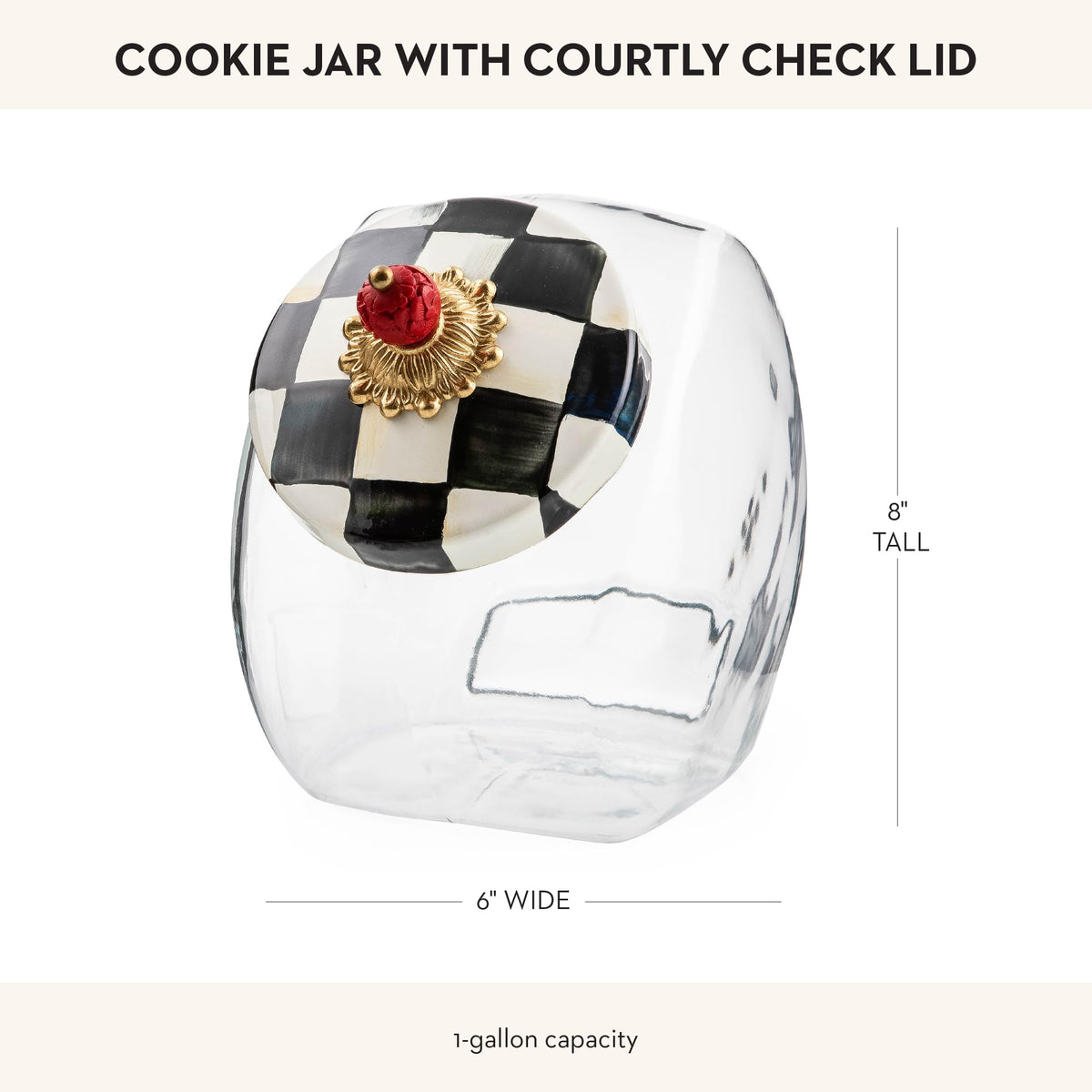 MACKENZIE-CHILDS Glass Cookie Jar with Lid, Gray-and-White Sterling Check