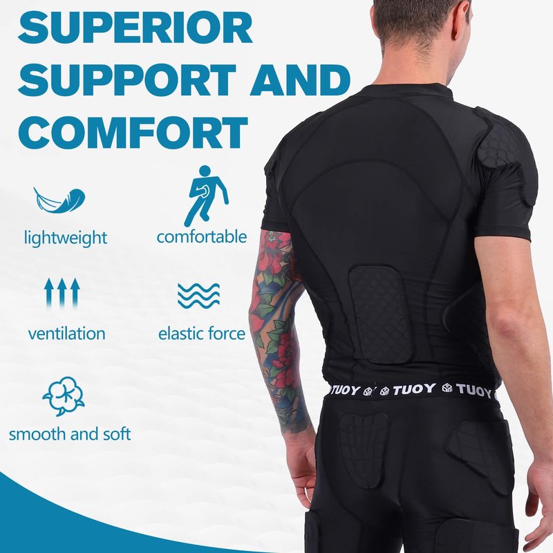 TUOY New Football Rib Chest Protector Shirt Padded Compression Shirts 6 Pads Adult Sizes