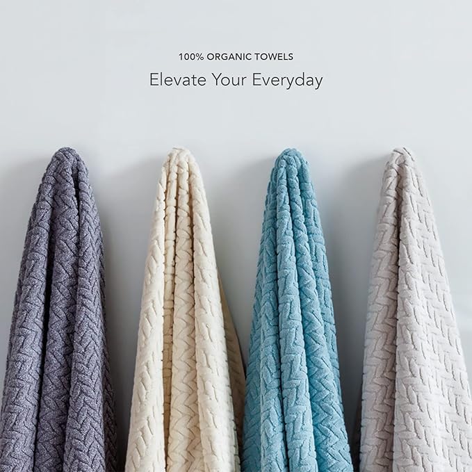 Texere 100% Organic Cotton Jacquard 650 GSM Premium Bath Towel Sets - Extra Absorbent Quick Dry and Plush (Cable, Estate Blue, 2 Bath Towels)