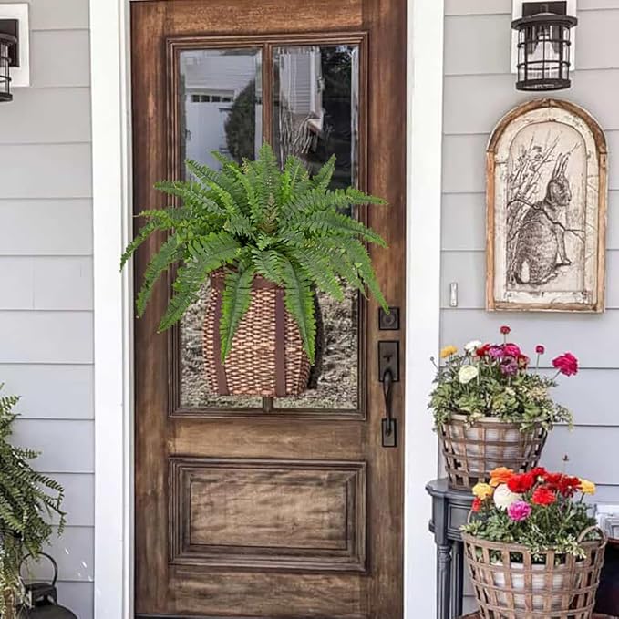 Ferns Artificial Plants 2 Pack Faux Ferns for Outdoor Planter Large Fake Ferns Look Real Artificial Ferns with 86 Fronds Hanging Boston Fern Fake Plant Shrubs for Home Farmhouse Garden Porch Decor