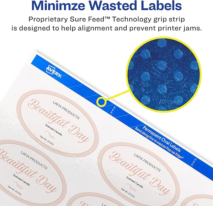 Avery Printable Blank Oval Labels, 2" x 3-1/3", Glossy White, 80 Customizable Labels (22820)