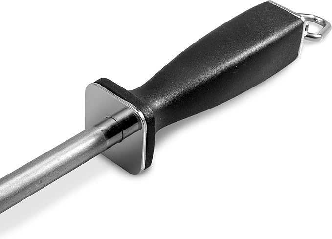 12-Inch Diamond-Coated Knife Sharpening Rod, Honing Steel, Black