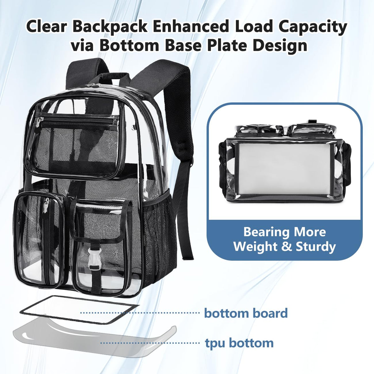 Cusangel Clear X-Large Backpack Heavy Duty Clear BookBag,17.5inch TPU Large Capacity See Through Backpack for Sport Events,Travel,Plastic backpacks for 15age+