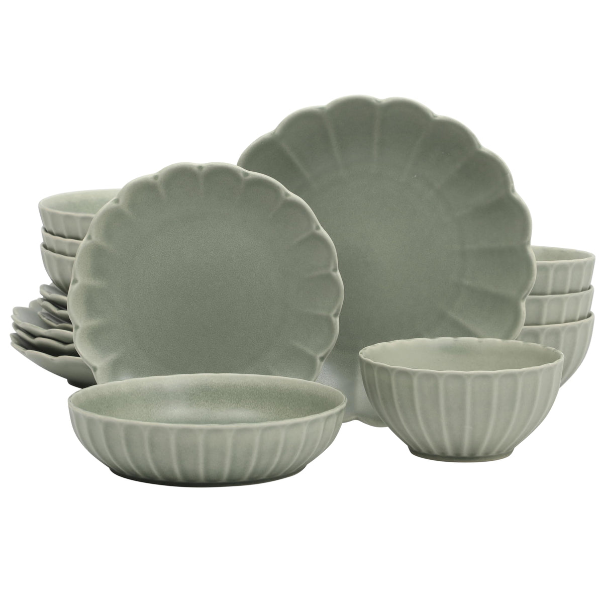 Gibson Elite Echo Bay 12 Piece Porcelain Reactive Glaze (Service for 4) Ceramic Plates and Bowls Modern Stackable Dinnerware Set - Blue