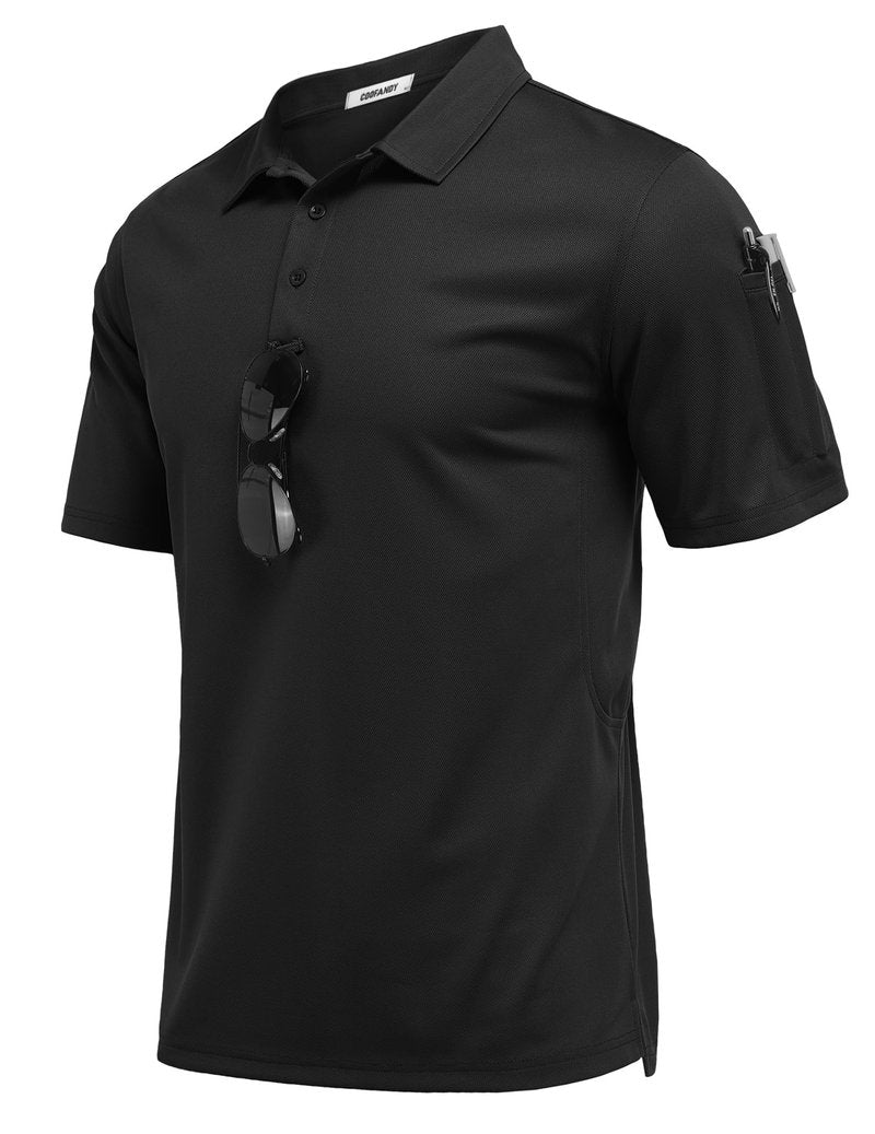 COOFANDY Polo Shirts for Men Short Sleeve Dry Fit Golf Polo T Shirt Quick Dry Performance Tactical Polos Black Collared Work Shirt