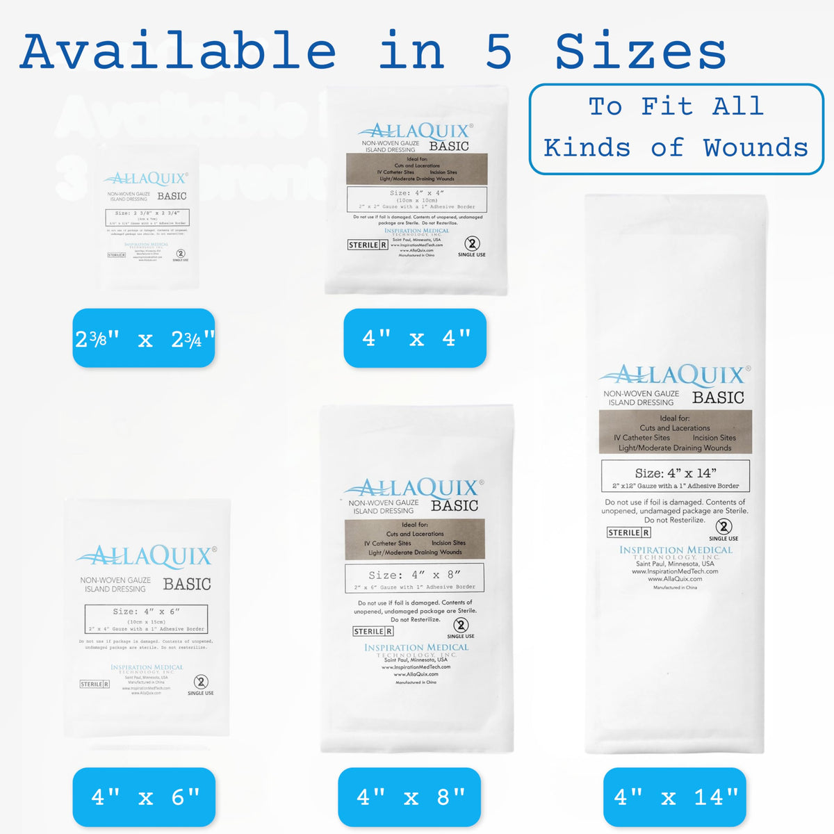 AllaQuix Basic Sterile Gauze Island Dressing 4"x8" Adhesive Border Pads (25 Count) – Non-Stick Wound Dressing for Surgical Aftercare, Incisions, Large Cuts, First Aid, and Light Draining Wounds