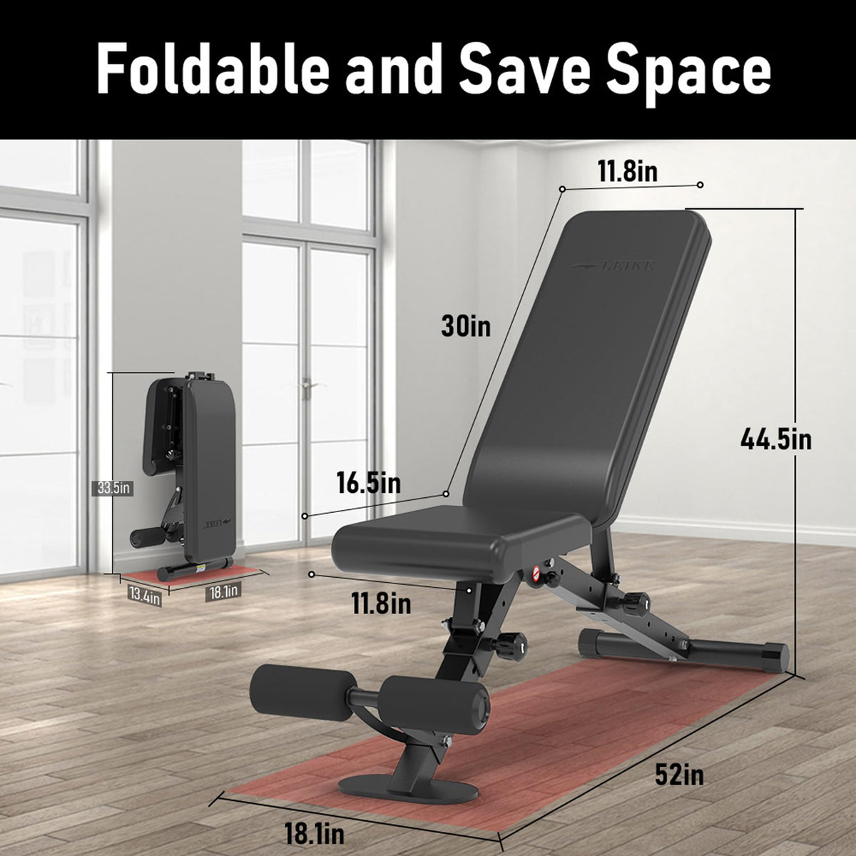 leikefitness Adjustable Weight Bench Foldable Workout Exercise Bench with Automatic Lock for Upright Incline Decline and Flat Full Body Exercise (GM58101(BLACK))