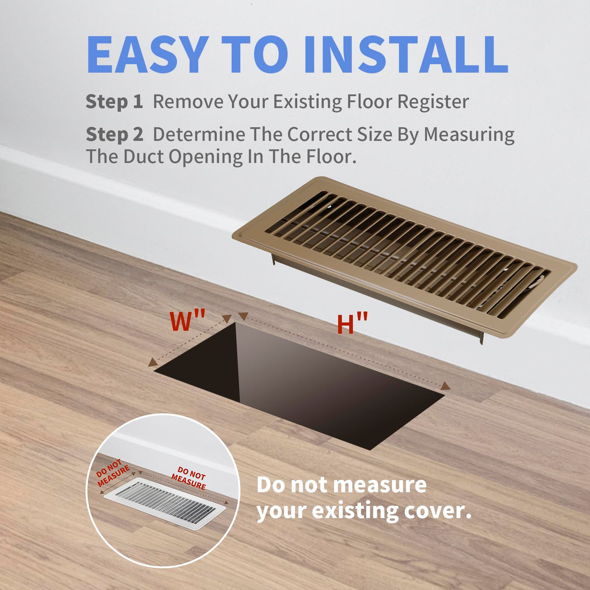 Howeall 4" x 12" Floor Register 2 Pack - Heavy Duty Steel Walkable Floor Vents - Easy Adjust Air Supply Lever - Vent Covers for Home (Brown)