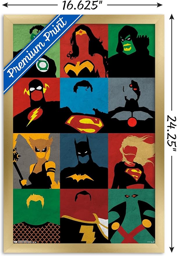 Trends International DC Comics - Justice League - Minimalist Wall Poster, 14.725" x 22.375", Gold Framed Version