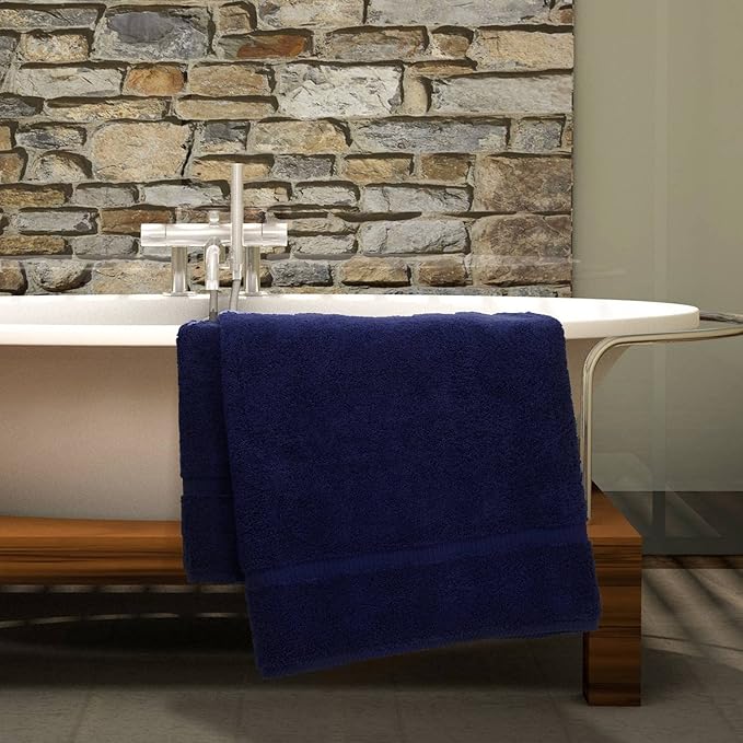 Luxury Hotel & Spa Quality, Quick Dry 100% Turkish Cotton 700 GSM, Eco Friendly Towel, for Bathroom Dobby Border Soft Bath Towel Set 27 X 54 (Navy Blue, Bath Towels - Set of 2)