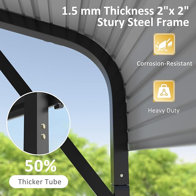 MUPATER 20' x 20' Heavy Duty Carport for Garage, Outdoor Metal Carport Canopy, Car Garage Shelter with Innovative Assembly Metal Roof and Frame for Vehicle, Boat, Truck,Grey