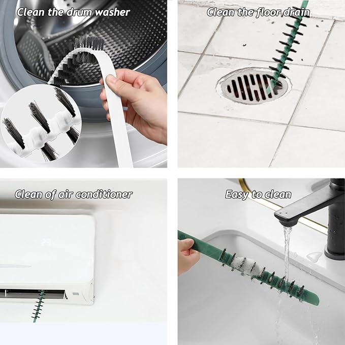 3 Pack Washing Machine Cleaning Brush, Crevice Brush of Drum Washing Machine, Home Essentials Cleaning Brush, Long Coil Brush Washing Machine Brush Stiff Bristle Cleaning Tool (3Pcs White)