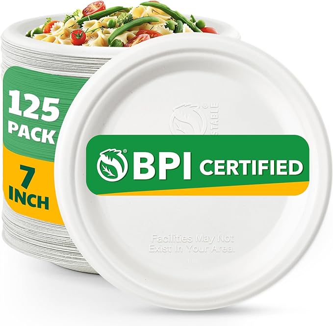 Joyborn Heavy Duty Compostable Paper Plates 9 Inch, Natural, 125 Pack