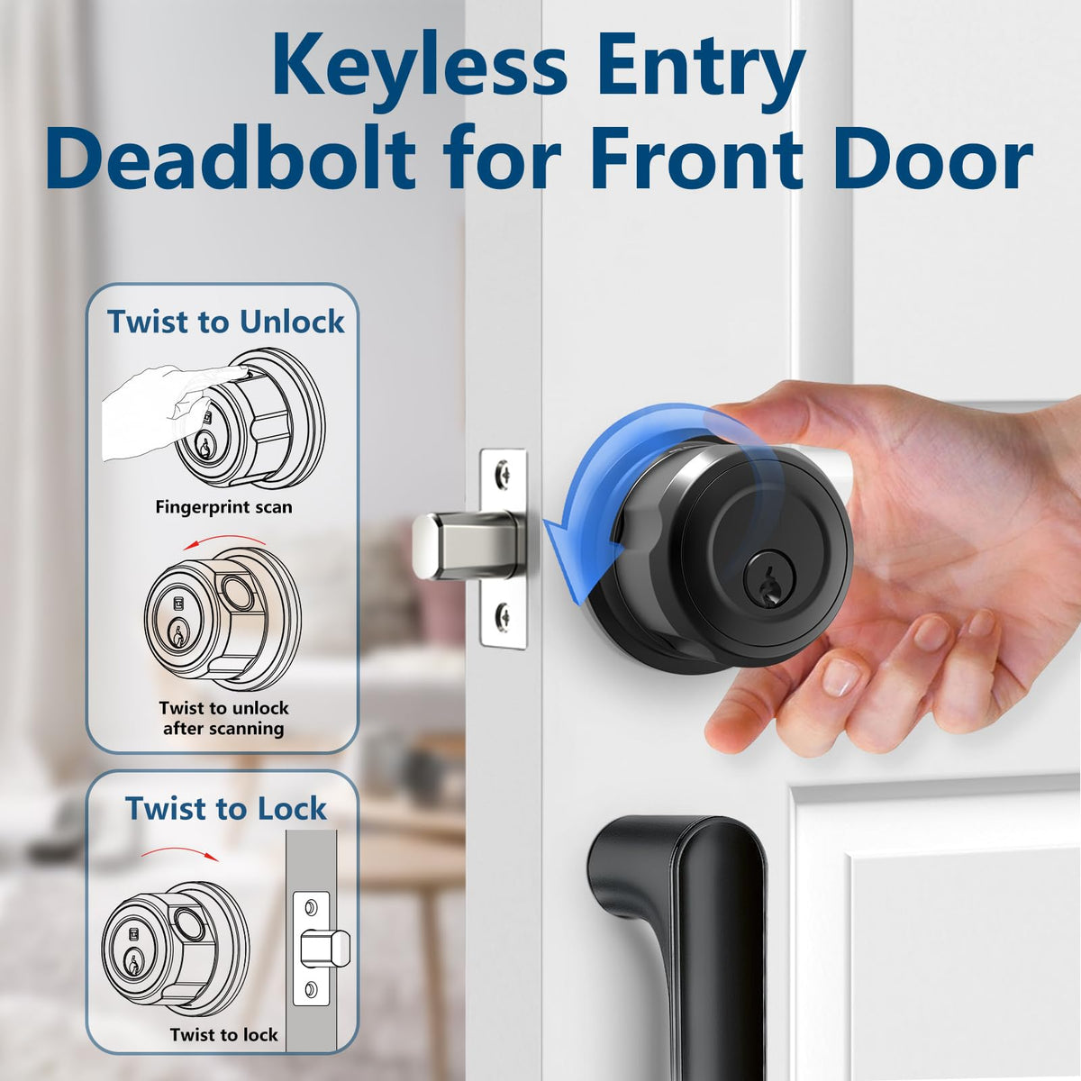 GeekTale Smart Deadbolt, Fingerprint Deadbolt Lock, Fingerprint Door Knob with Lock, Keyless Deadbolt, Keyless Entry Door Lock with App, for Front Door, Garage, Easy Installation