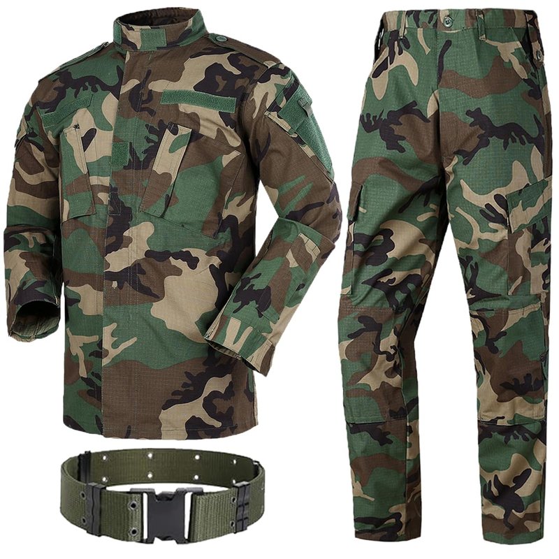 Men Tactical BDU Combat Uniform Jacket Shirt & Pants Suit for Army Military Airsoft Paintball Hunting Shooting War Game Woodland