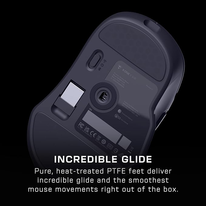Turtle Beach Kone II Air Wireless RGB Gaming Mouse, 350-Hr Rechargeable Battery, 26000 DPI Optical Sensor, 100M Click Optical Switches, 21 Customizable Inputs, Ergonomic, 4D Scroll Wheel – Ash Black