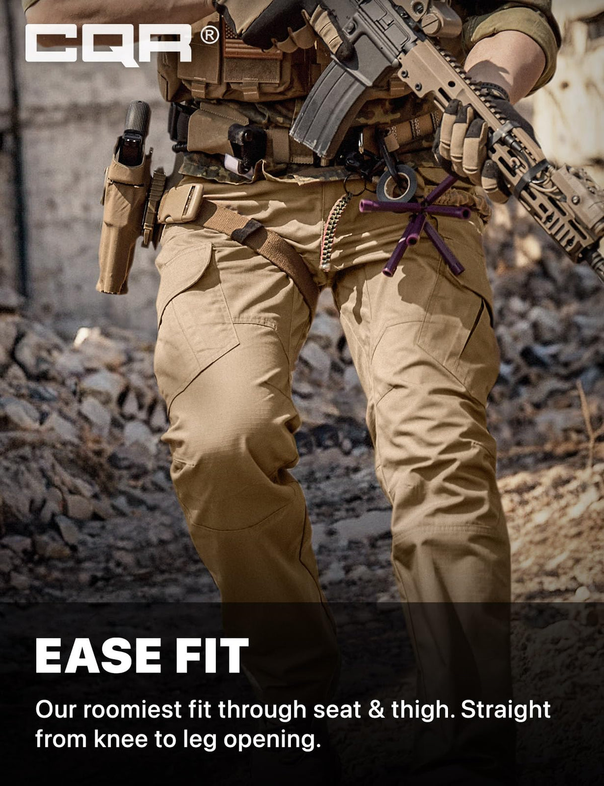 CQR Men's Tactical Pants, Water Resistant Ripstop Cargo Pants, Lightweight EDC Work Hiking Pants, Outdoor Apparel, Duratex Mag Pocket Khaki, 30W x 32L