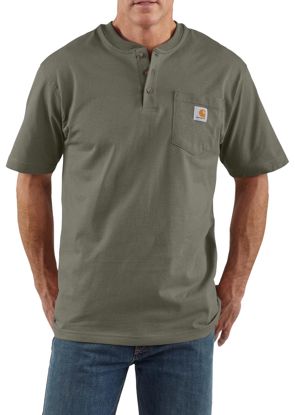 Carhartt Men's Dearborn Loose Henley T-Shirt, Dusty Olive, Large