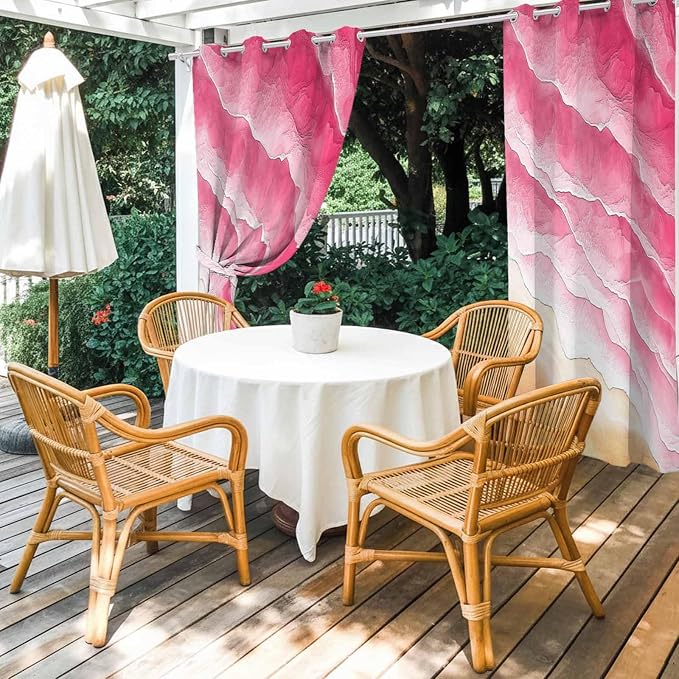 Ocean Outdoor Curtains for Patio Beach Waves Watercolor Abstract Gradient Pink