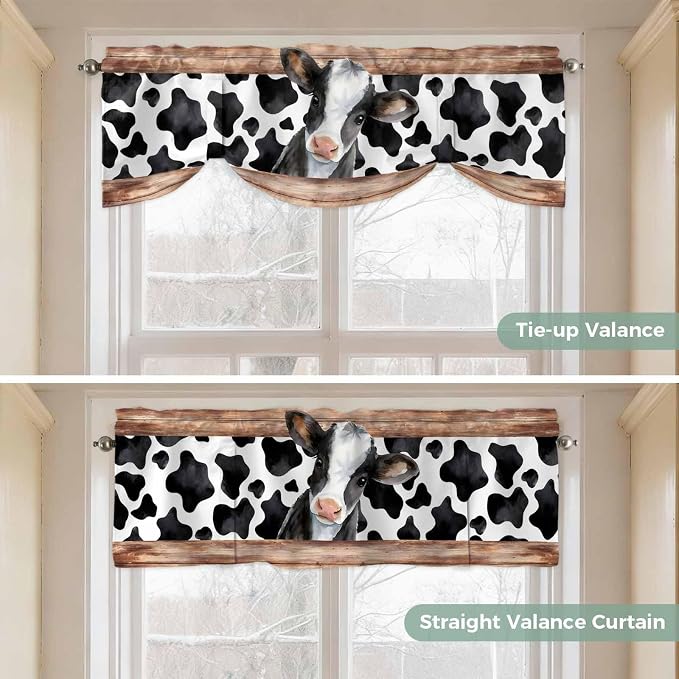 Cow Printed Tie Up Valance Curtains