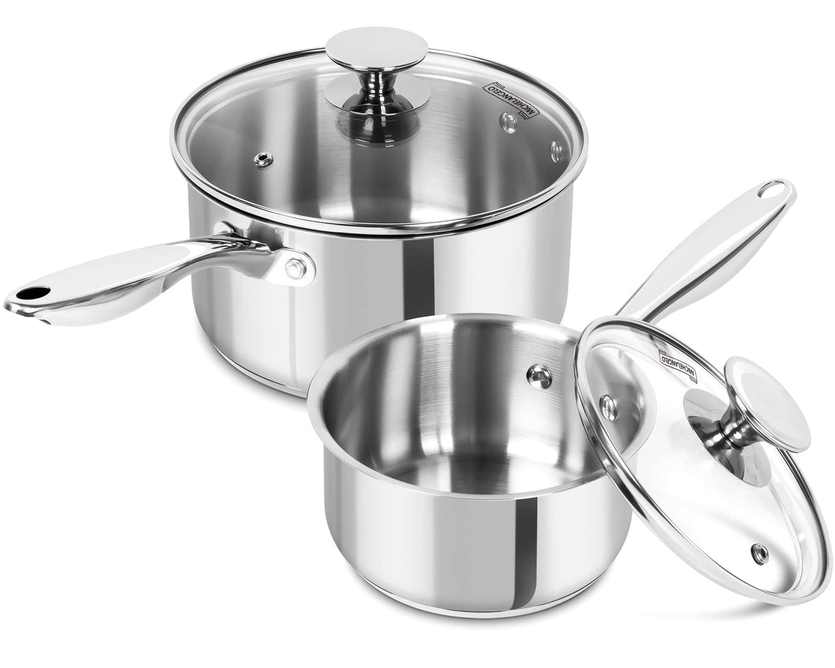 MICHELANGELO 3 Quart Saucepan with Lid & Steamer, Stainless Steel Sauce Pan with Triply Bottom, 3 QT Sauce Pot, Nonstick Saucepan Induction Compatible