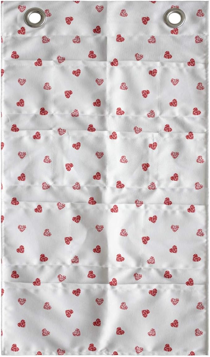 Ambesonne Hearts Hanging Pocket Organizer, Mini Hearts in Continuous Repeating Pattern Romantic Theme, Printed Polyester Storage Bag with Pockets, 21" x 31", Vermilion Pale Pink