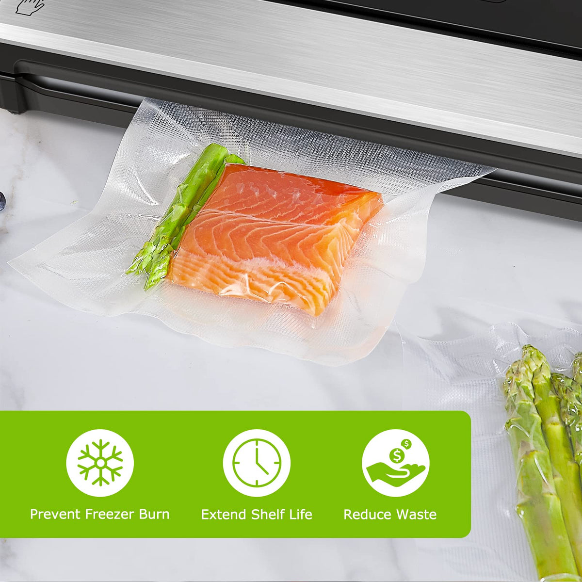 Bonsenkitchen Precut Vacuum Sealer Bags 200 Quart 8" x 12", BPA Free