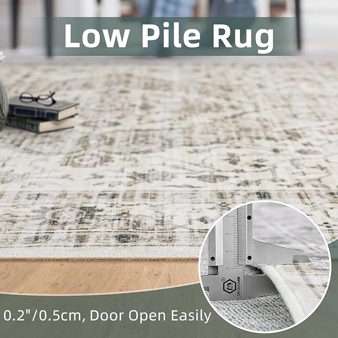 Deerly Boho 6x9 Area Rug Vintage Rugs for Living Room, Washable Rugs Non Slip Large Area Rug for Dining Room Bedroom Office, Floor Decoration Big Rug Mat Low-Pile (Cream)