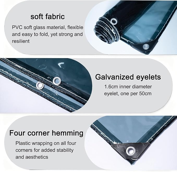Curtain Patio Enclosure with Zippe, Heavy Duty PVC Transparent Tarpaulin Side