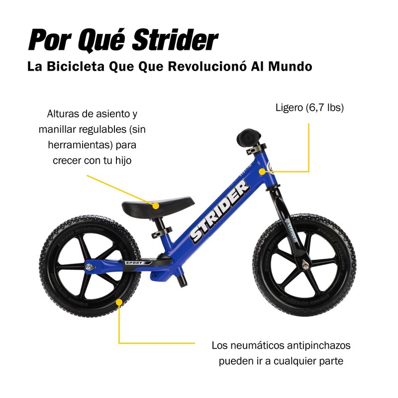 Strider 12 Sport Bike, Blue - No Pedal Balance Bicycle for Kids 1 to 4 Years - Includes Safety Pad, Padded Seat,Mini Grips, Flat-Free Tires -Easy Assembly, Tool-Free Adjustments
