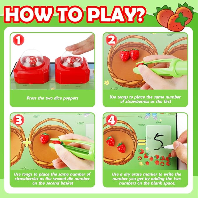 Math Board Games for Kids with Dice Poppers,Math Manipulatives,Dice Games,Addition Subtraction Games,Math Counters,Counting Toys,Fine Motor Toys,Kindergarten Classroom Homeschool Supplies