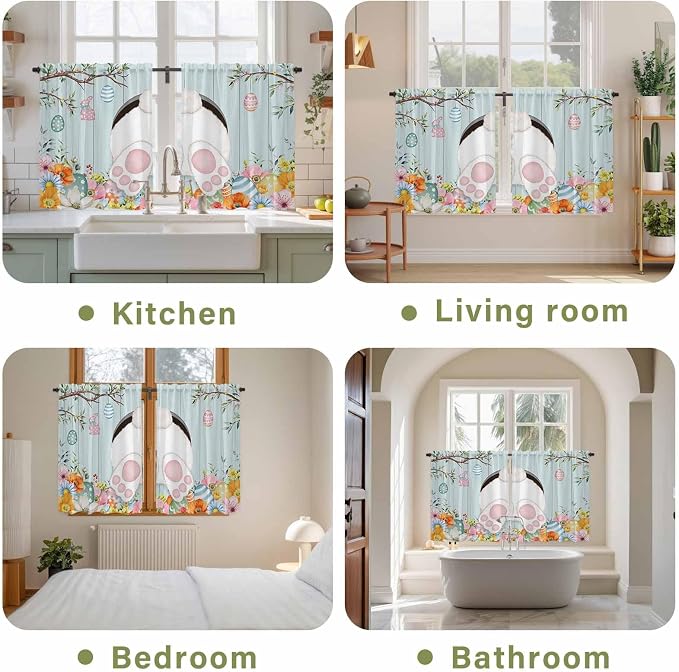 Easter Bunny Kitchen Curtains 45 Inch Long 2 Panel Set, Rod Pocket Window