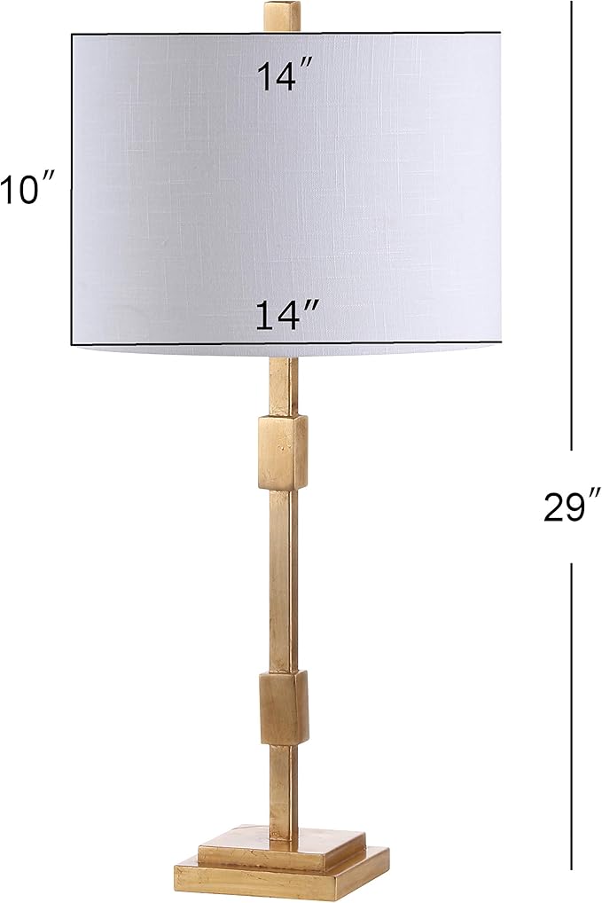 JONATHAN Y 29" Gold Leaf Modern Geometric Column LED Table Lamp, Transitional Iron Desk Lamp for Living Room Bedroom, White Linen Drum Shade, UL Listed, LED Bulb Included JYL3037A