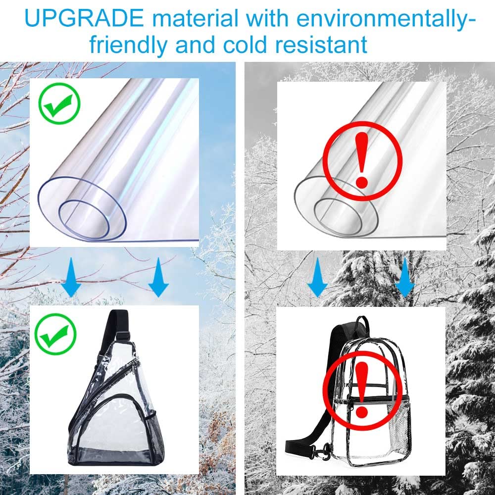 AGSDON Clear Sling Bag Stadium Approved, Small PVC Crossbody Shoulder Backpack, Casual Transparent Daypack - Black