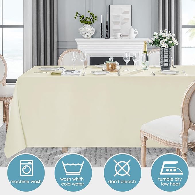 VidaFete Tablecloth 10 Pack 90 * 132inch Rectangle Table Cloth Polyester, Stain Wrinkle Resistant Polyester Dining Table Cover for Kitchen Dinning Party Wedding Rectangular Buffet Decoration(Ivory)