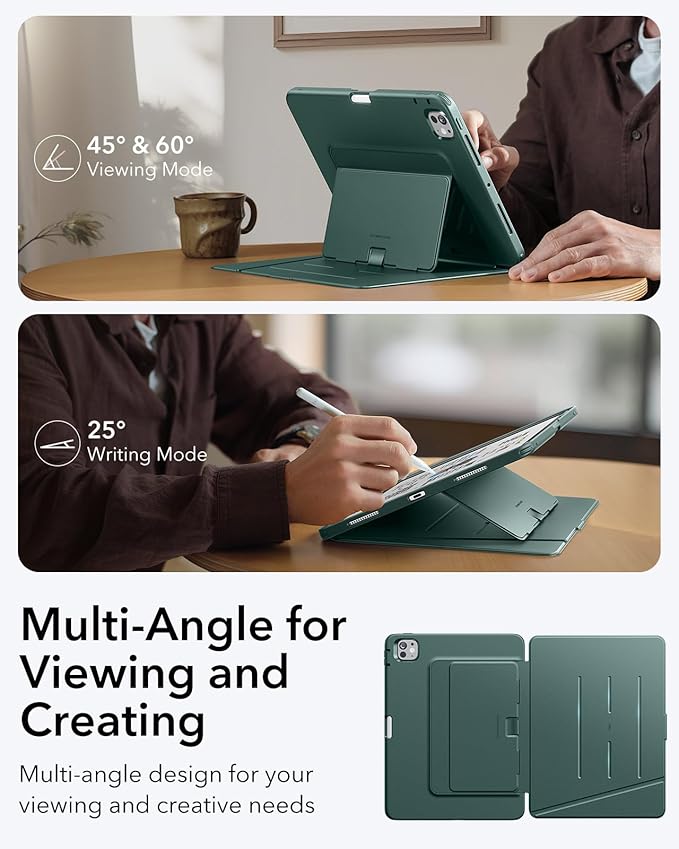 ESR for iPad Pro 11 Inch Case (M5/M4) 2025/2024, Vertical Stand Cover, Multi Stand Angles, Ultra-Stable Case with Pencil Holder, Flip Series, Green