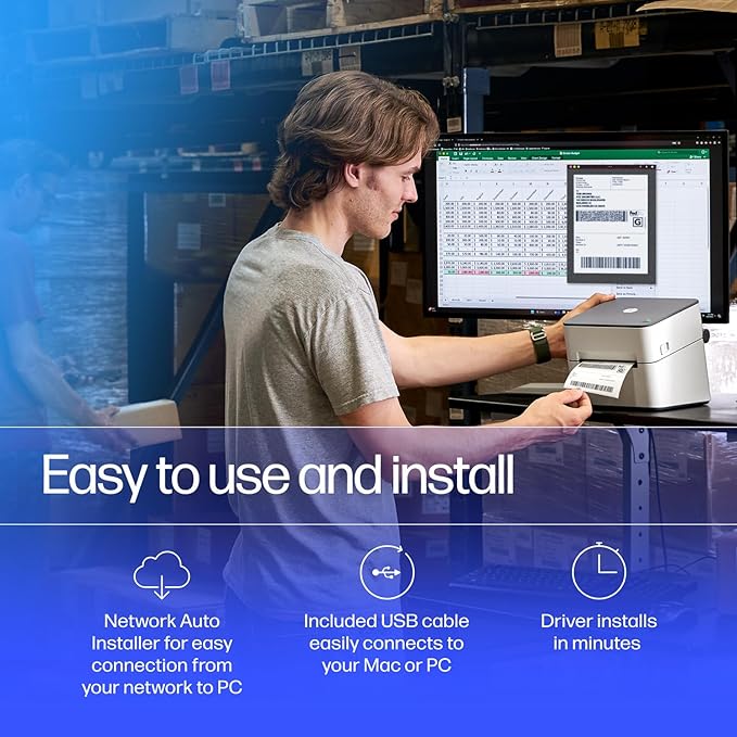 HP Direct Thermal Label Printer with Ethernet Connection – Industrial-Grade, Easy-to-Use, & High-Speed Shipping Label Printer (203 DPI)