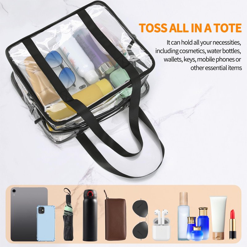 HAOGUAGUA Extra Large Clear Cosmetic Makeup Bag, Transparent PVC Tote Shoulder Bag Stadium Approved, Waterproof Clear Toiletry Carry Pouch Makeup Artist Bag Diaper Bag (Black)