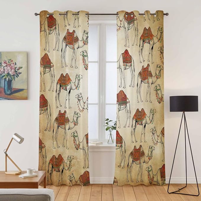 2 Panel Kitchen Cafe Curtains, Desert Sand Camel Sunlight Filtering Nature Air