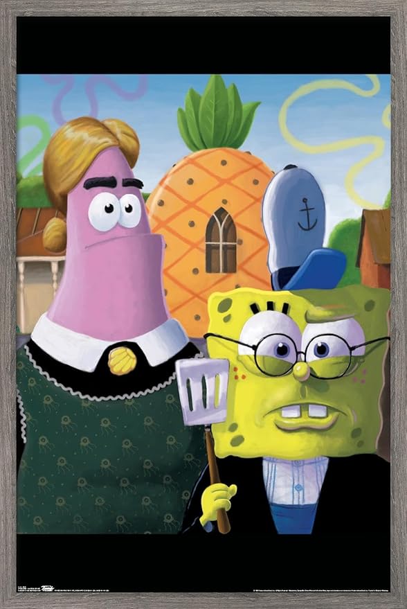 Trends International Nickelodeon Spongebob - American Gothic Wall Poster, 14.725" x 22.375", Barnwood Framed Version